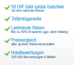 Geld-zurück-Gutschein, Tiefpreisgarantie, bis zu 65% Ersparnis bei lastminute, Preisvergleich, Hotelbewertungen